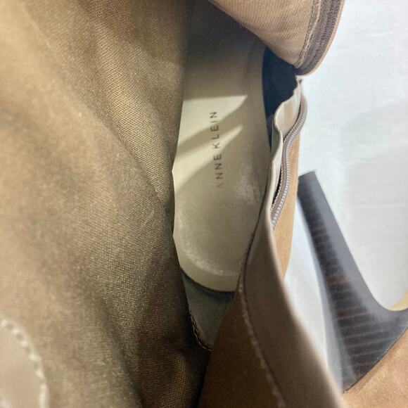 Brown suede mid calf boots, Anne Klein womens 7.5 brown hi heel platform bootie - Picture 11 of 14